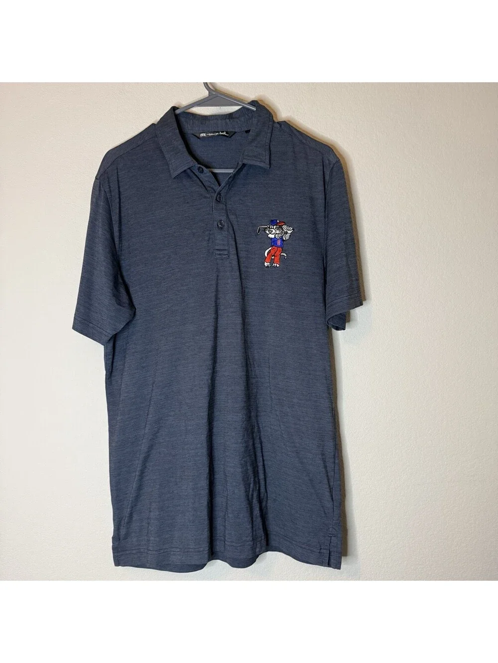 TravisMathew Golf Polo Men’s M Blue Embroidered Cat Golfer Stretch Performance